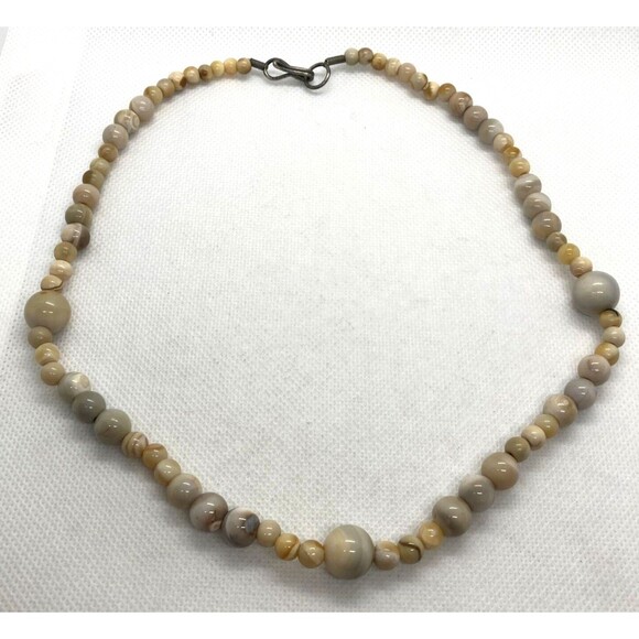 Vintage‎ Handmade Beige Banded Agate Round Beaded 18.5'' Necklace 33.3g - Picture 4 of 8